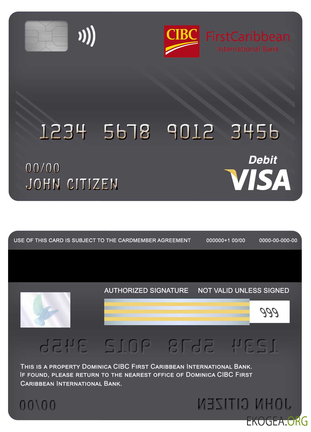 Dominique CIBC Première carte de débit Visa bancaire internationale des Caraïbes